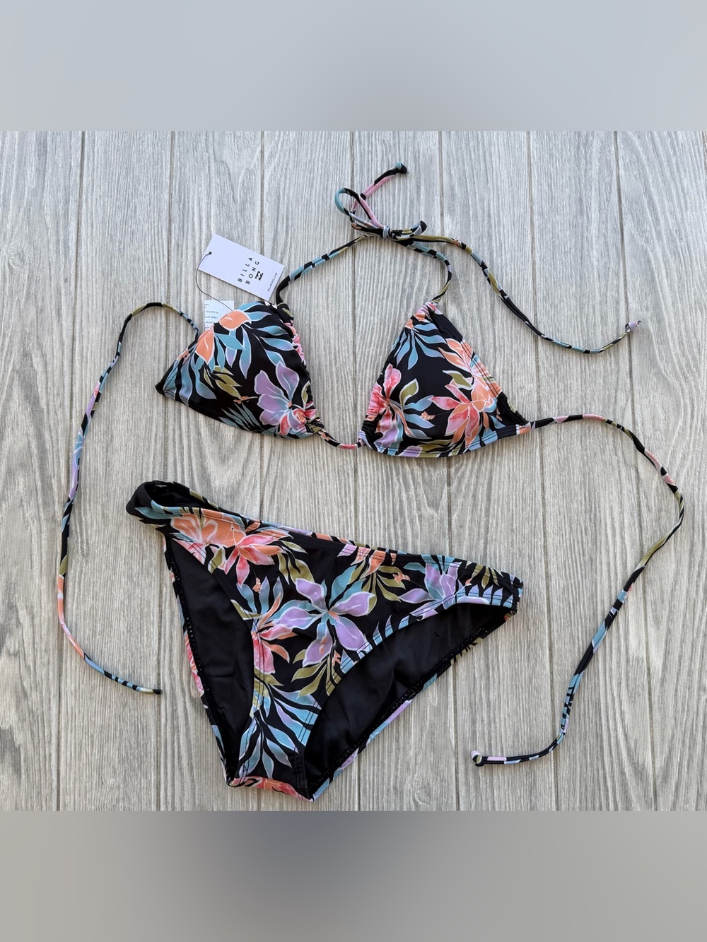 Billabong Black Floral Bikini with Pastel Accents - Picture 2 of 14